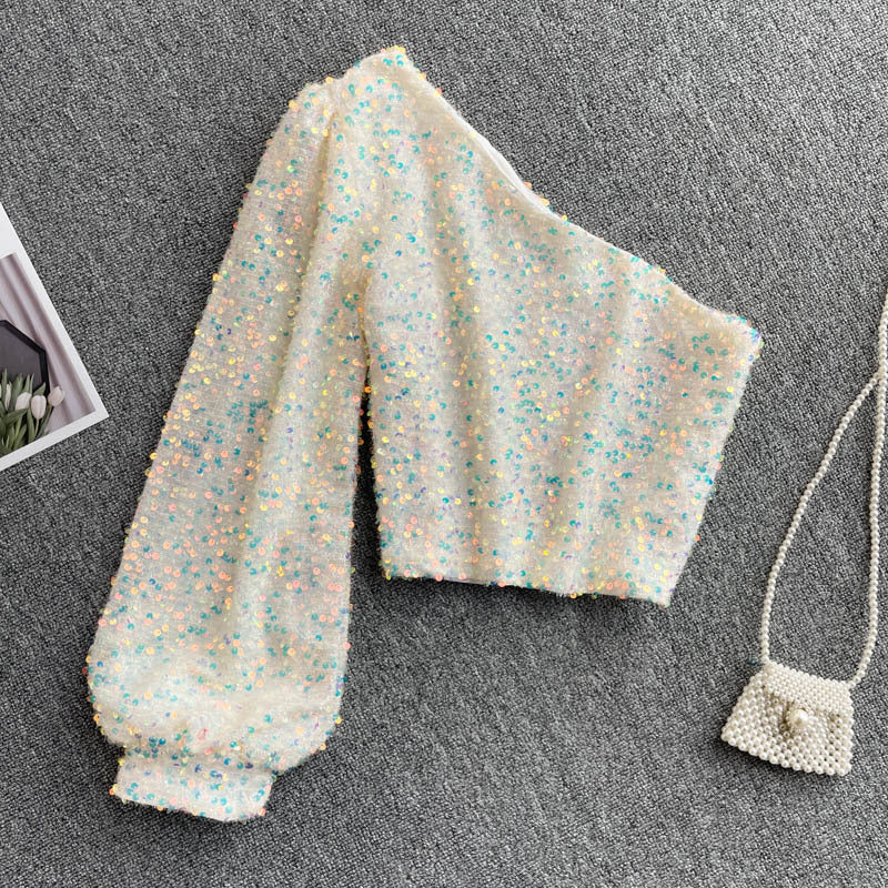 All-match Short Bling Glitter Sequin Top