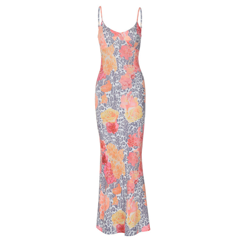 Leopard Print U Collar Slim-fit Long Sling