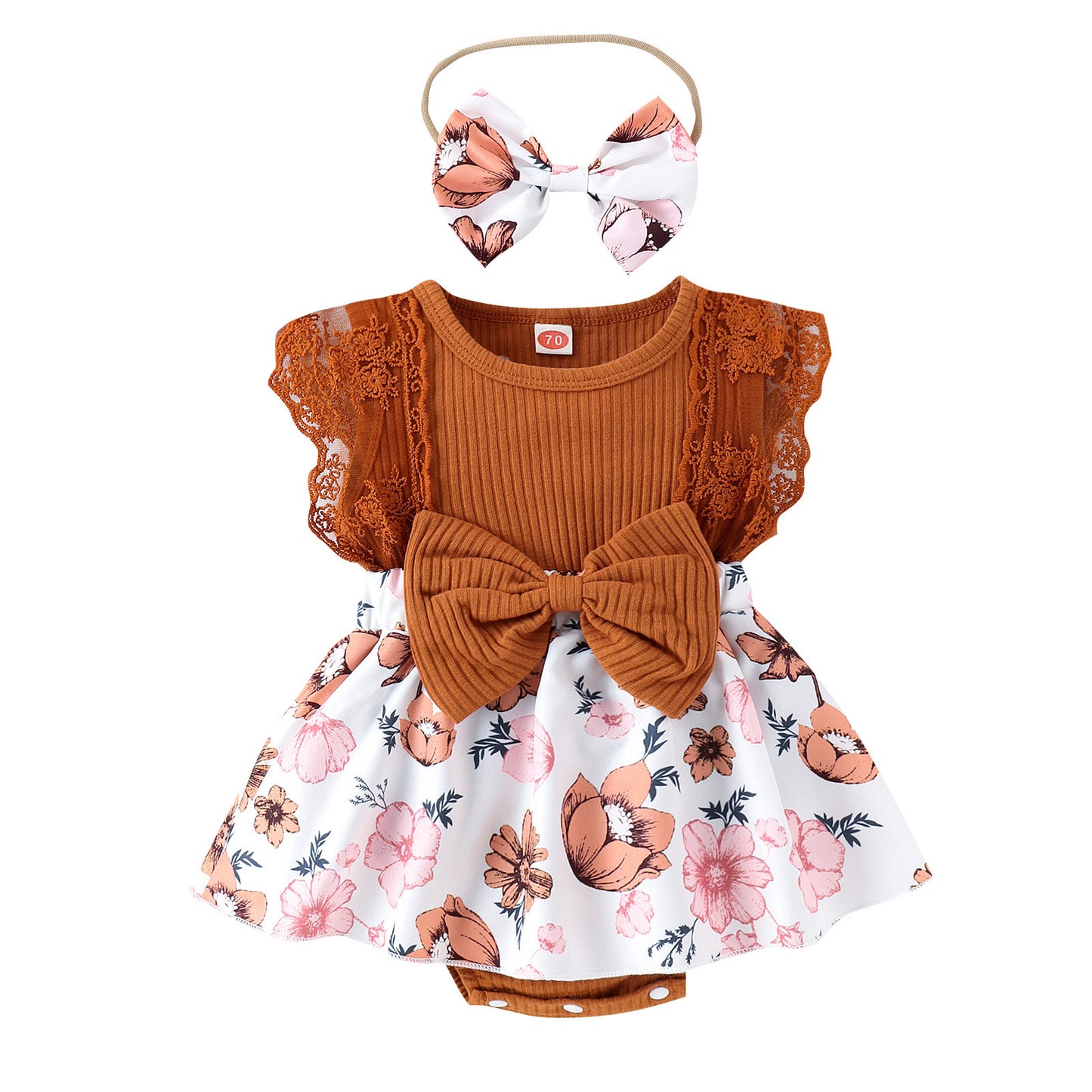 Baby Girl Cute Skirt Print Romper Headscarf