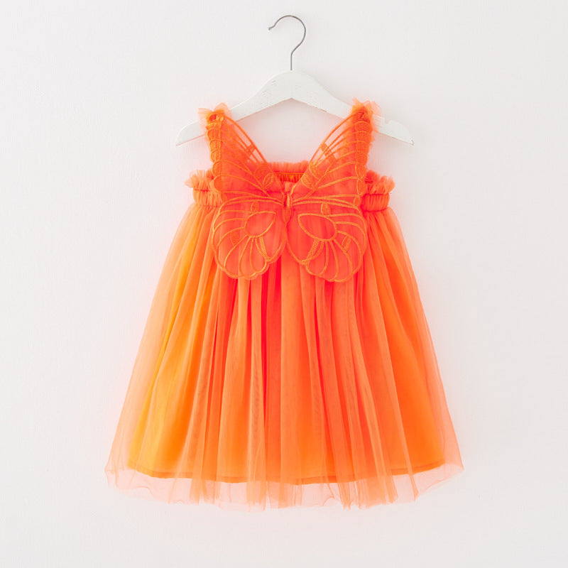 Children's Mesh Dress Sling Birthday Dress Pettiskirt Three-dimensional Angel Wings Fairy Fashionable Skirt