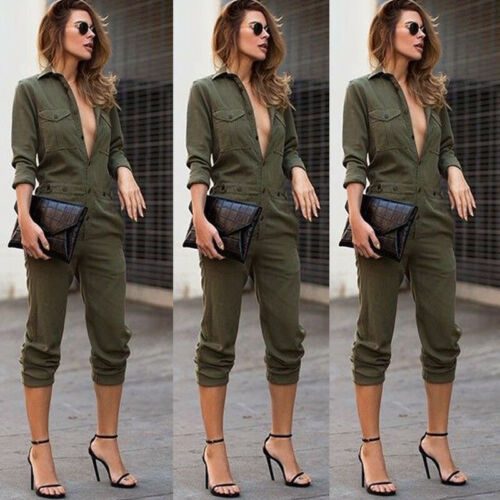 Solid color long sleeve shirt jumpsuit
