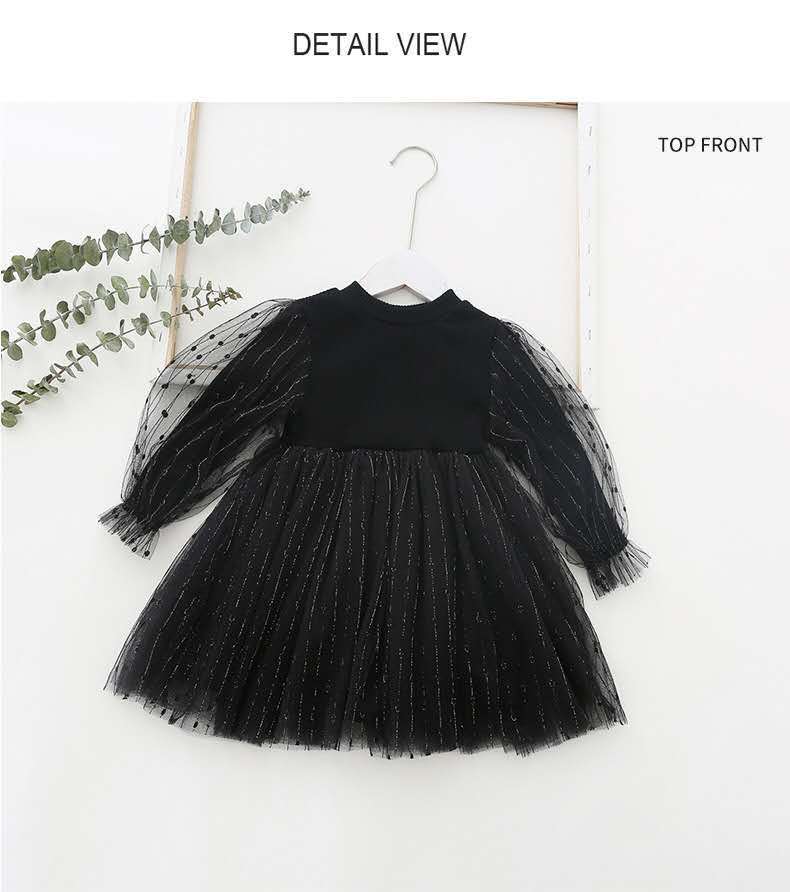 Girls Puff Sleeve Knitted Mesh Dress