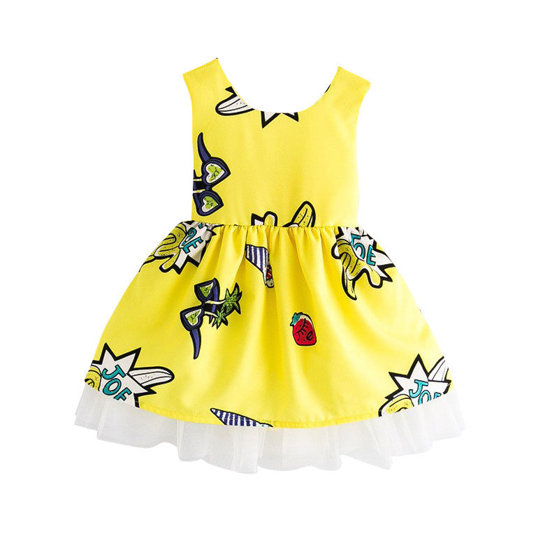 Girl's Dress With Big Bow Yellow Gauze Skirt