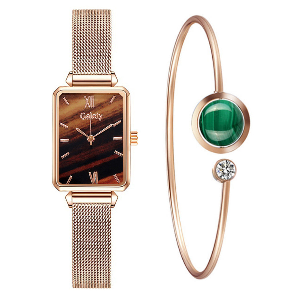 Alloy Mesh Belt Small Green Watch Korean Fashion Ladies Square Head Quartz Watch