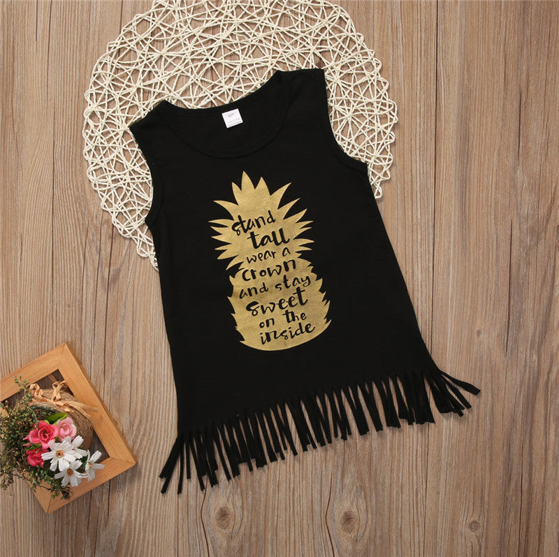 Bronzing Pineapple English Alphabet Fringed Skirt