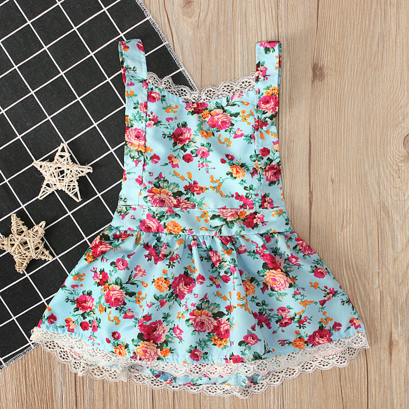 Girls Halter Lace Floral Jumpsuit Romper
