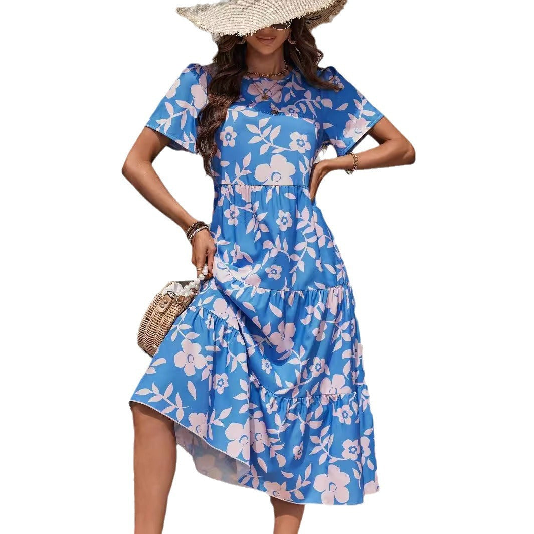 Elegant Lady Large Flower Fashion Multi-layer Ruffled Patchwork Length Dress