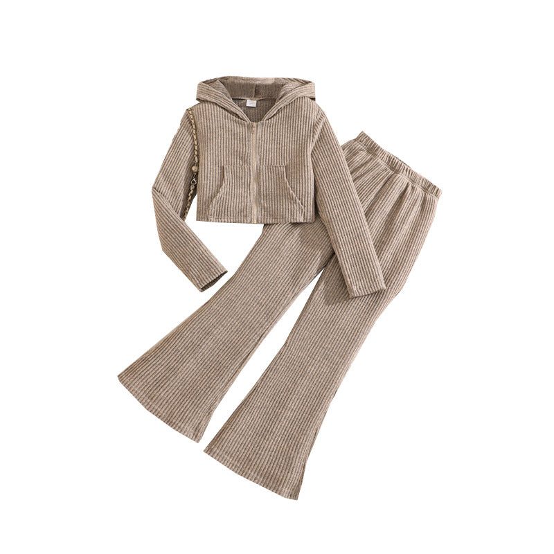 Autumn And Winter New Knit Ribbed Long-sleeve Hooded Zip-up Sweater