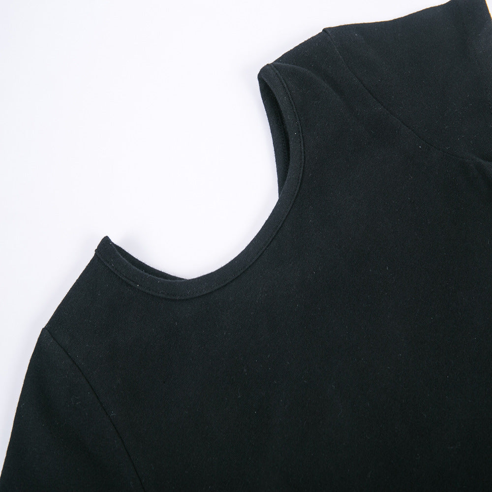 Girls new children's fashion tide black short T + striped fungus wide leg pants