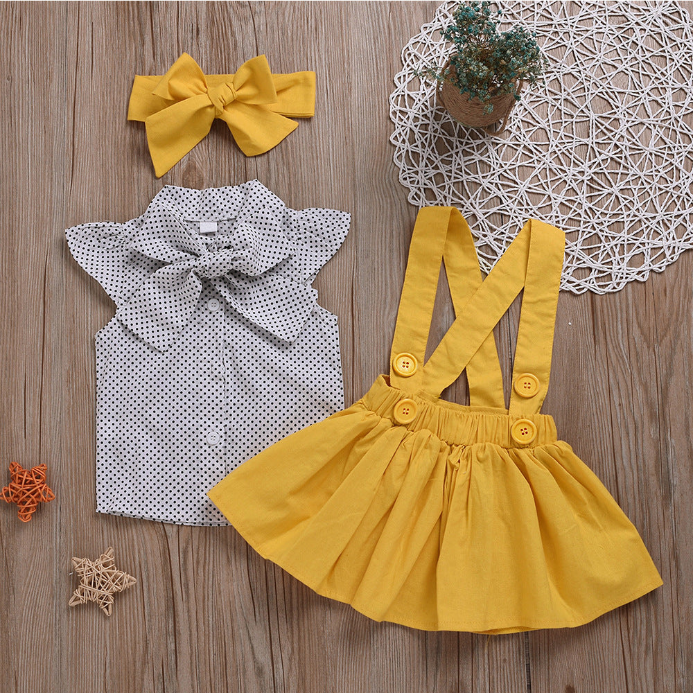 Short sleeve shirt suspender skirt suit