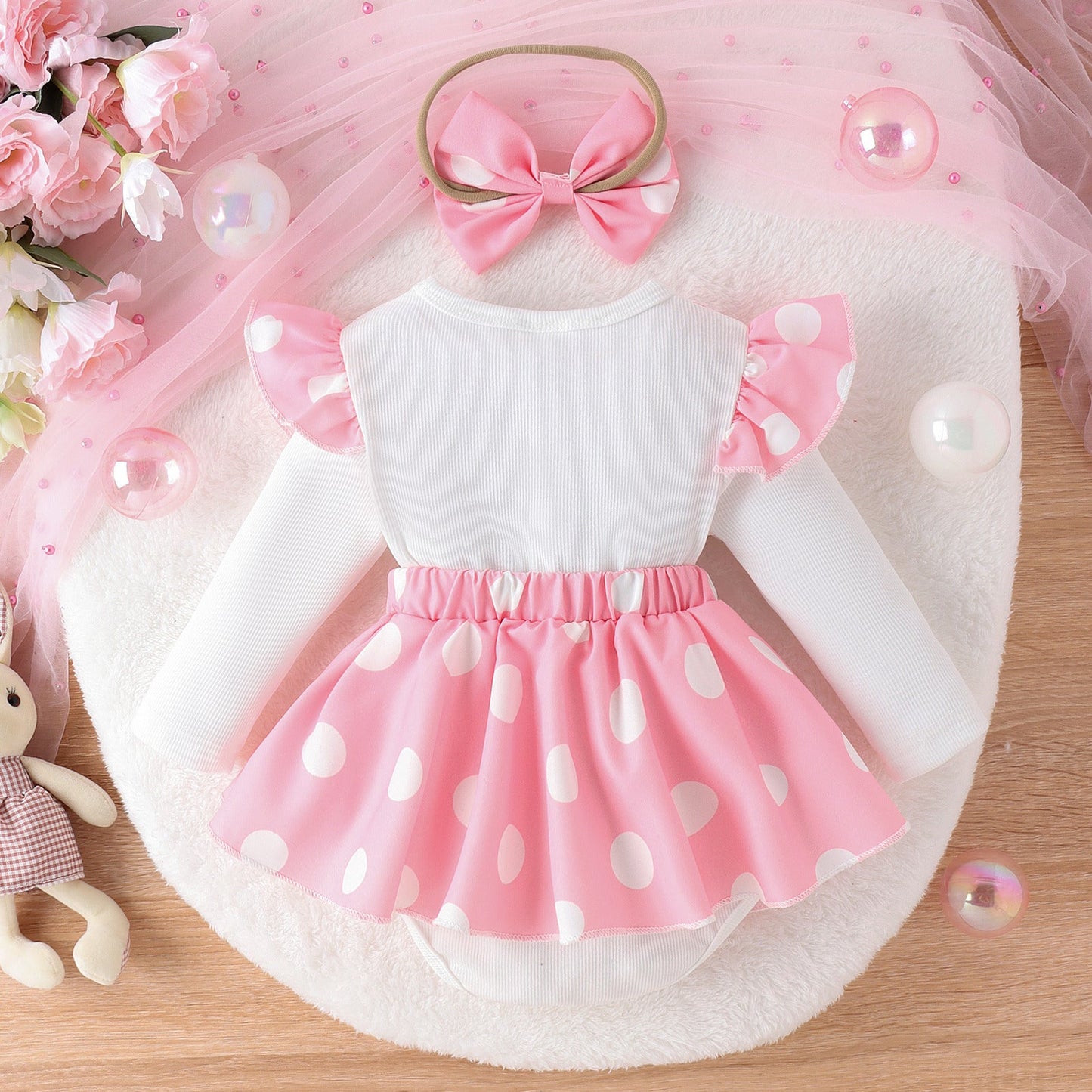 Sweet Baby Girl Long-sleeved Jumpsuit Rabbit Romper Headdress