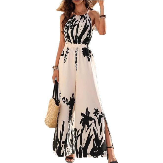 Women's Spaghetti-strap Floral Print Wide Leg Jumpsuit