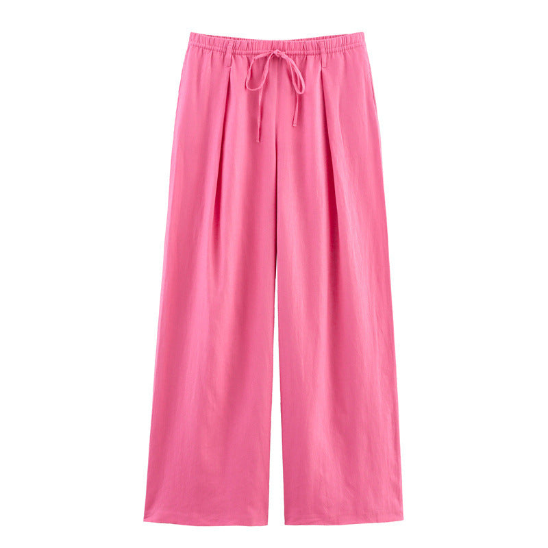 Asymmetric Linen Top Wide Leg Pants Two-piece Suit
