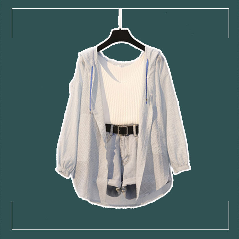 Retro New Age-reducing Sunscreen Shirt Denim Shorts Two-piece Suit