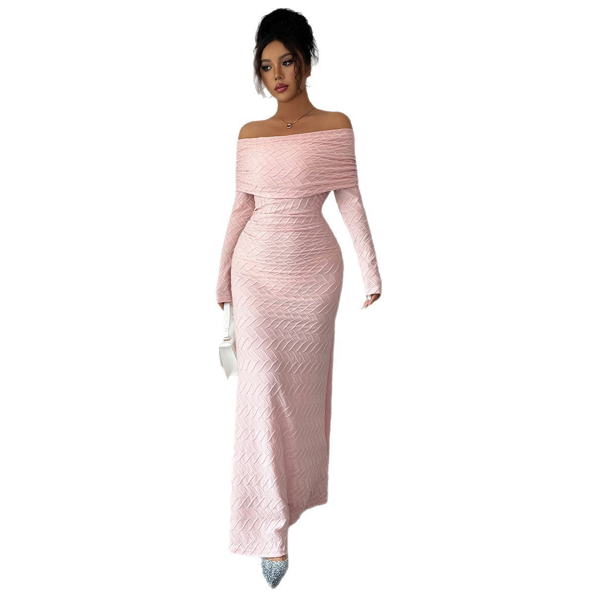 Elegant Simple Off-shoulder Long Sleeve Dress Women's Clothing