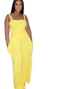 Women's Clothing Solid Color Casual Strap Tube Top Wide Leg Jumpsuit