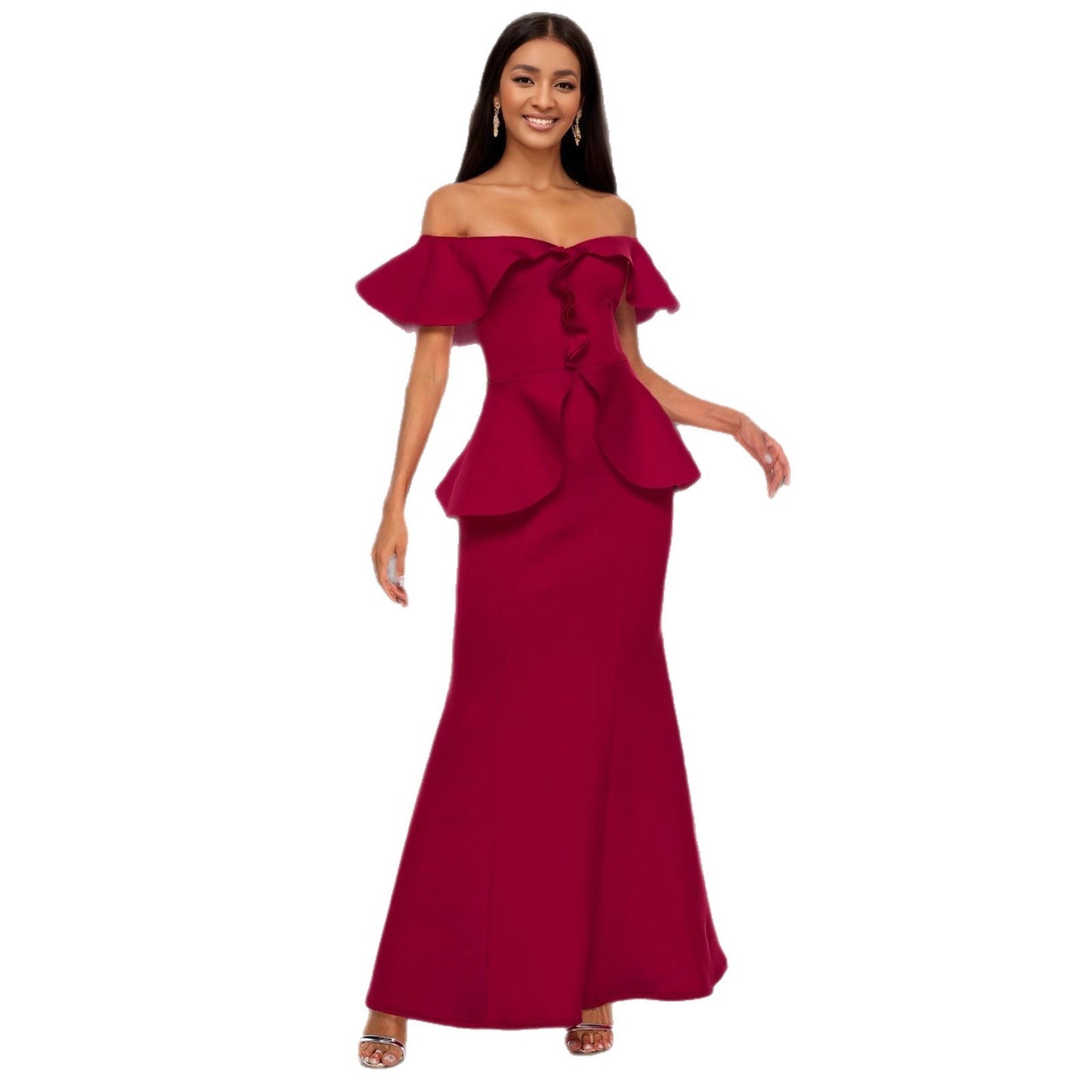 Strapless Ruffled Off-the-shoulder Dress Fishtail Dress