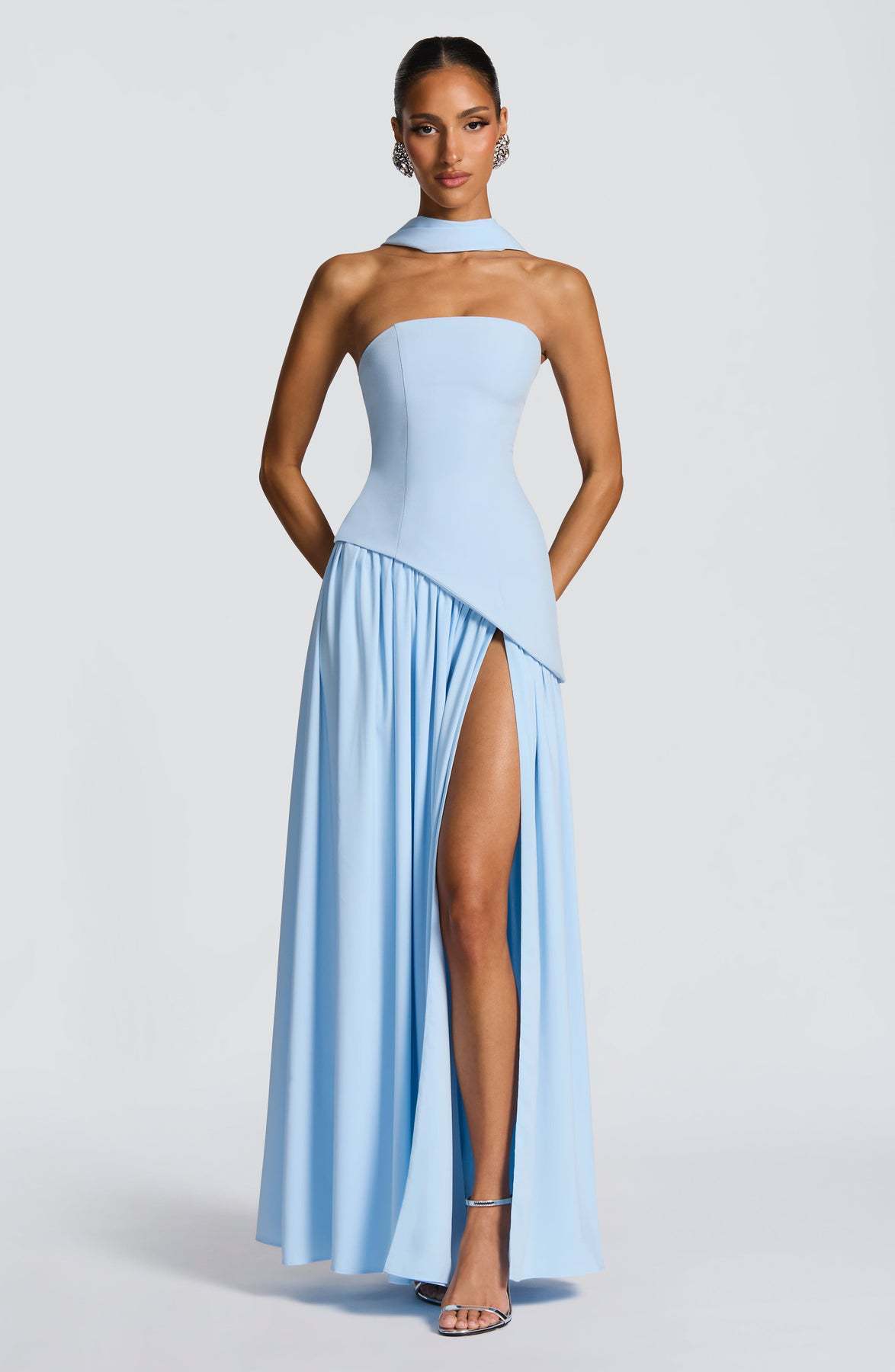 Fashion Sexy Backless Tube Top Pure Color Split Dress