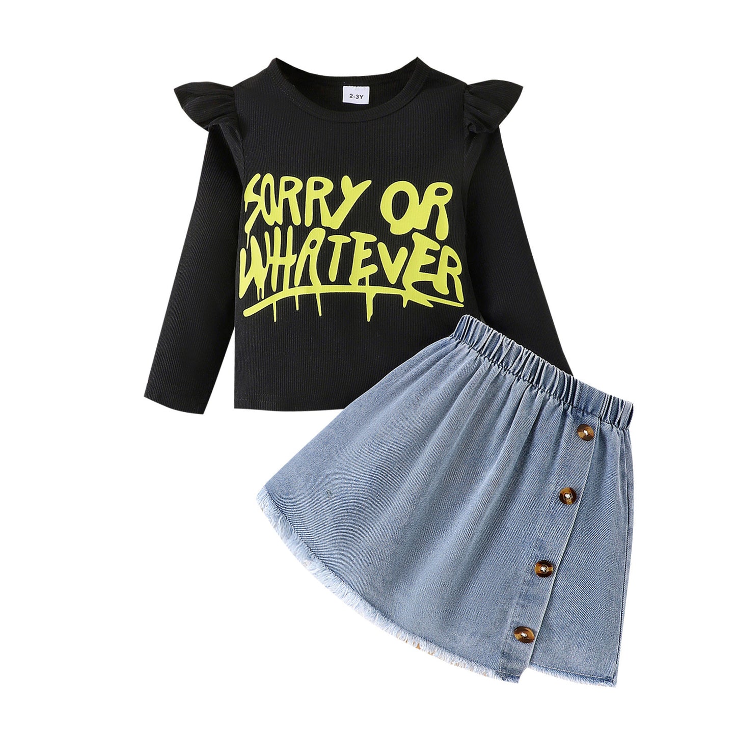 Girls' Stripe-resistant Long Sleeve Letter Jacket Denim Skirt Suit