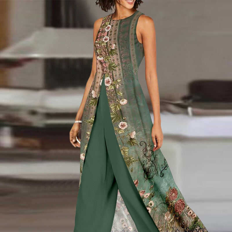 Women's Fashion Color Contrast Black Round Neck Sleeveless Jumpsuit