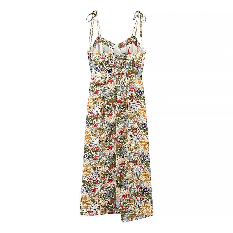 Women's Vacation Style Printed Tie-front Slit Dress