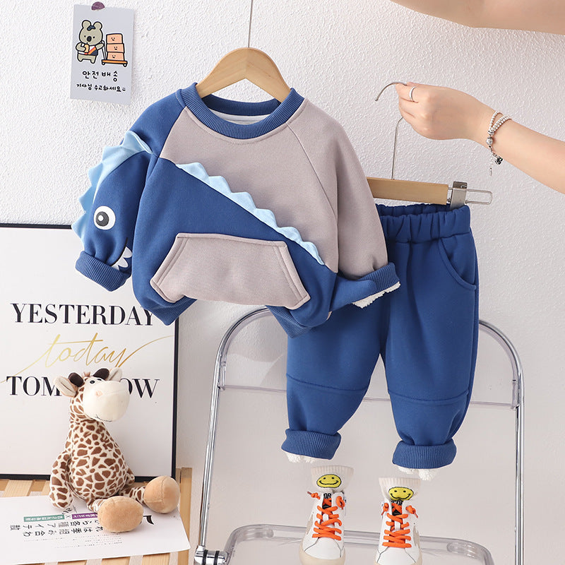 Baby Fleece-lined Children's Printing Sports Sweater Suit