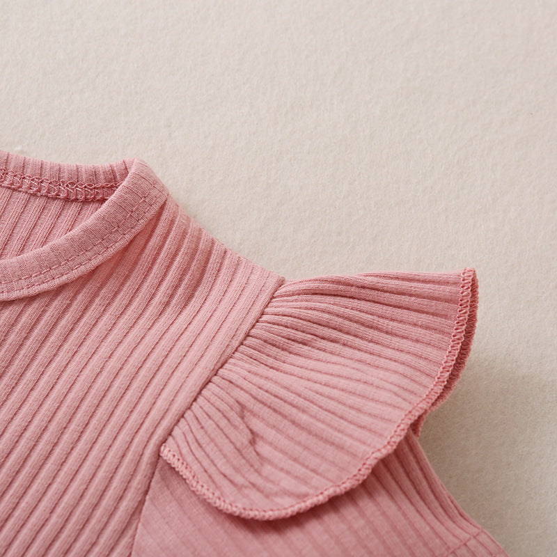 Ins Girls Small Flying Sleeve Shorts Three-piece Set