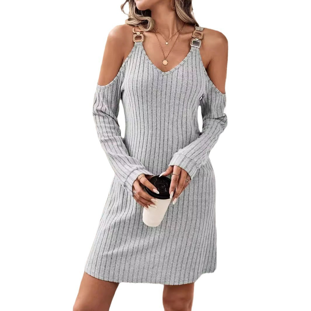 Elegant And Intellectual Style Women's High-waisted V-neck Dress