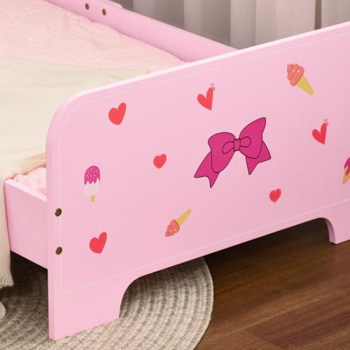 ZONEKIZ Princess Themed Kids Toddler Bed W Cute Patterns, Safety Rails, For Ages 3 6 Years