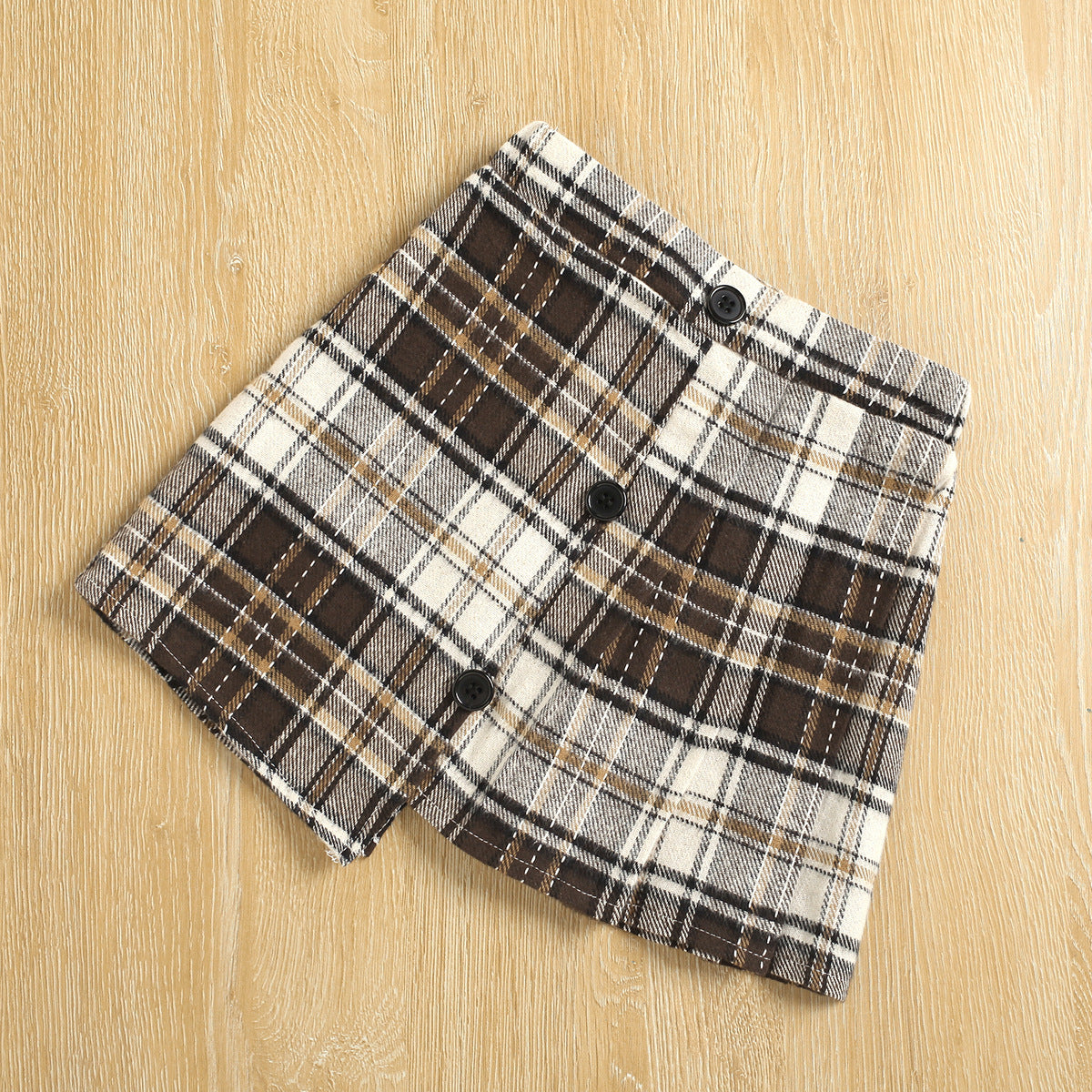 Flared Sleeve Knitted Pit Top Irregular Plaid Skirt Two Piece Set