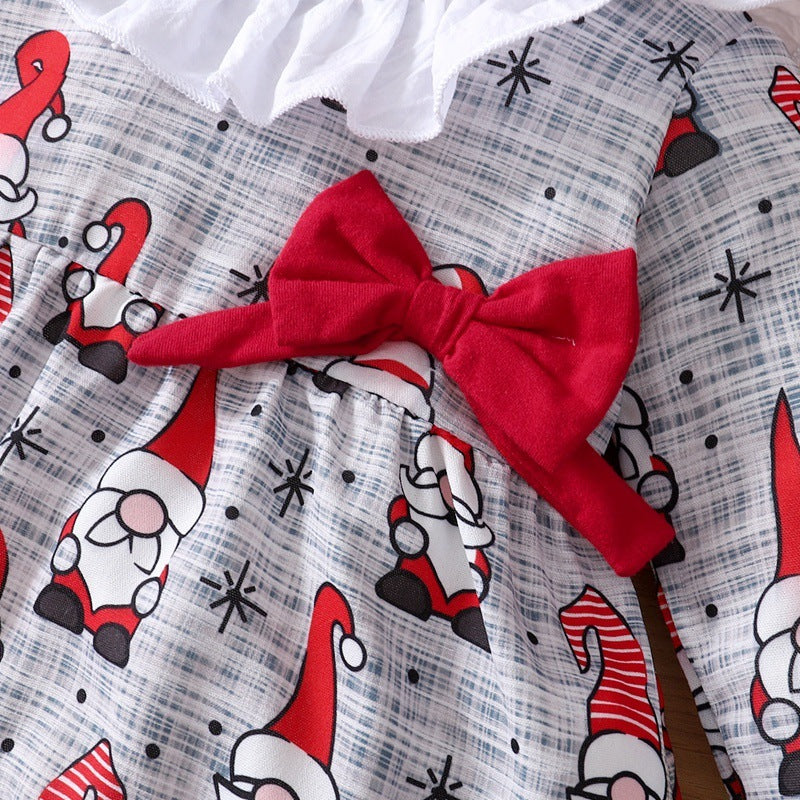 Two-piece Christmas Element Print Long-sleeved Top And Shorts