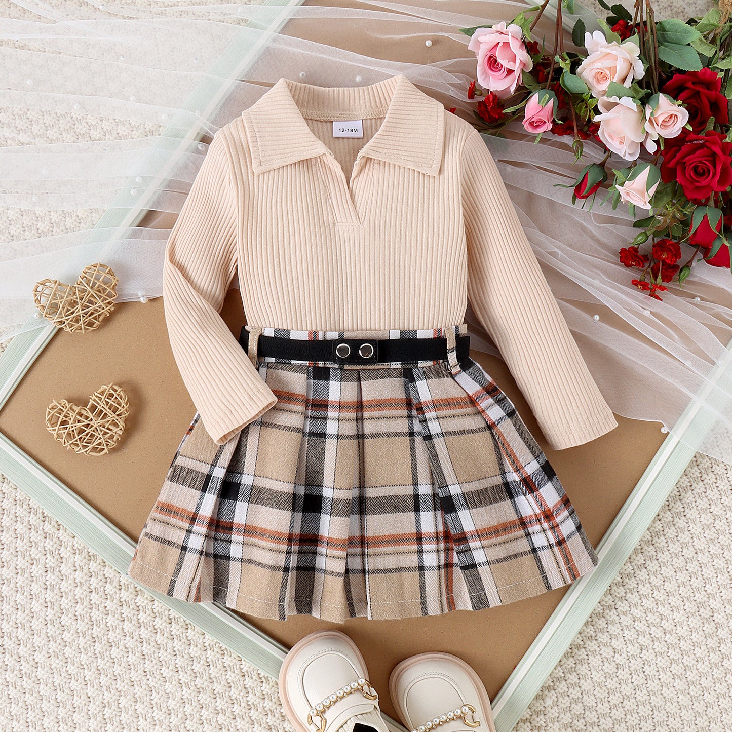 Autumn And Winter Girls Suit Medium And Small Long Sleeve Pleated Skirt
