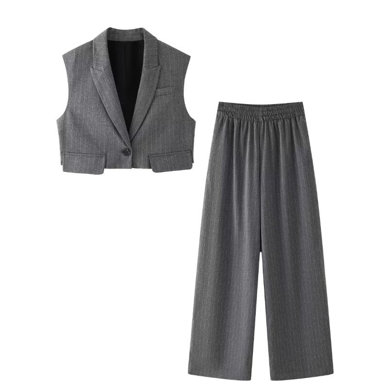 Sleeveless Short Vest Top Wide Leg Trousers