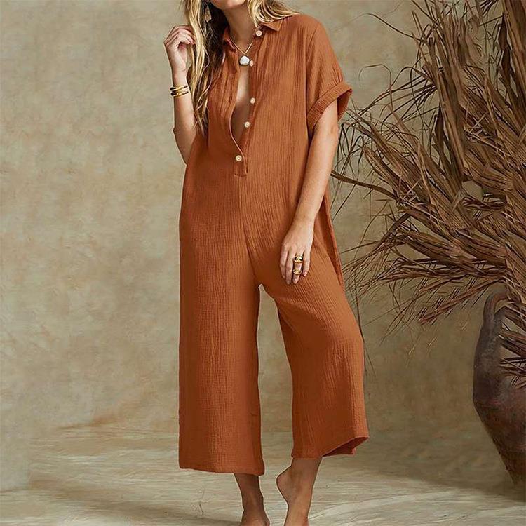 Women's Solid Color Sexy Short-sleeved Jumpsuit
