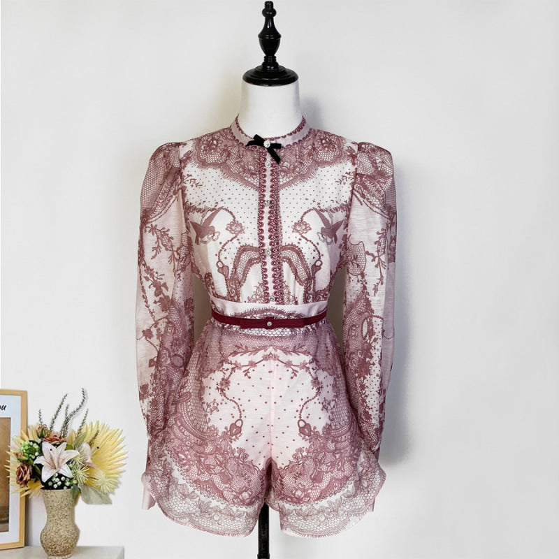 Women's Printed Shirt Short Polyester Suit