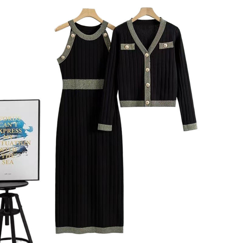 French Style Temperament Socialite High Waist Fashion Two-piece Set Sweater Female