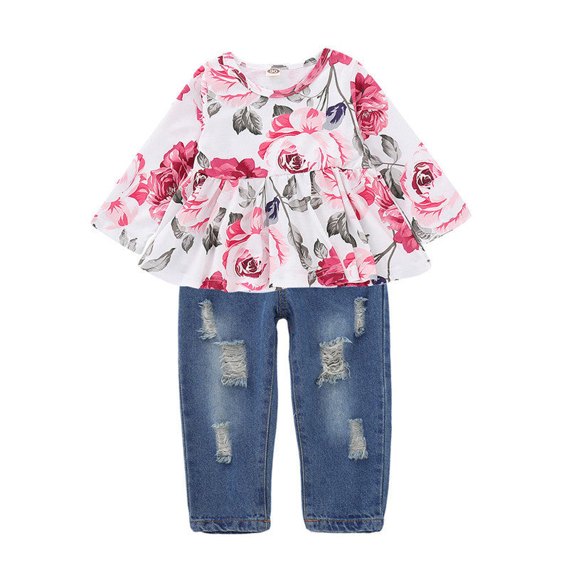 Children's rose top denim suit