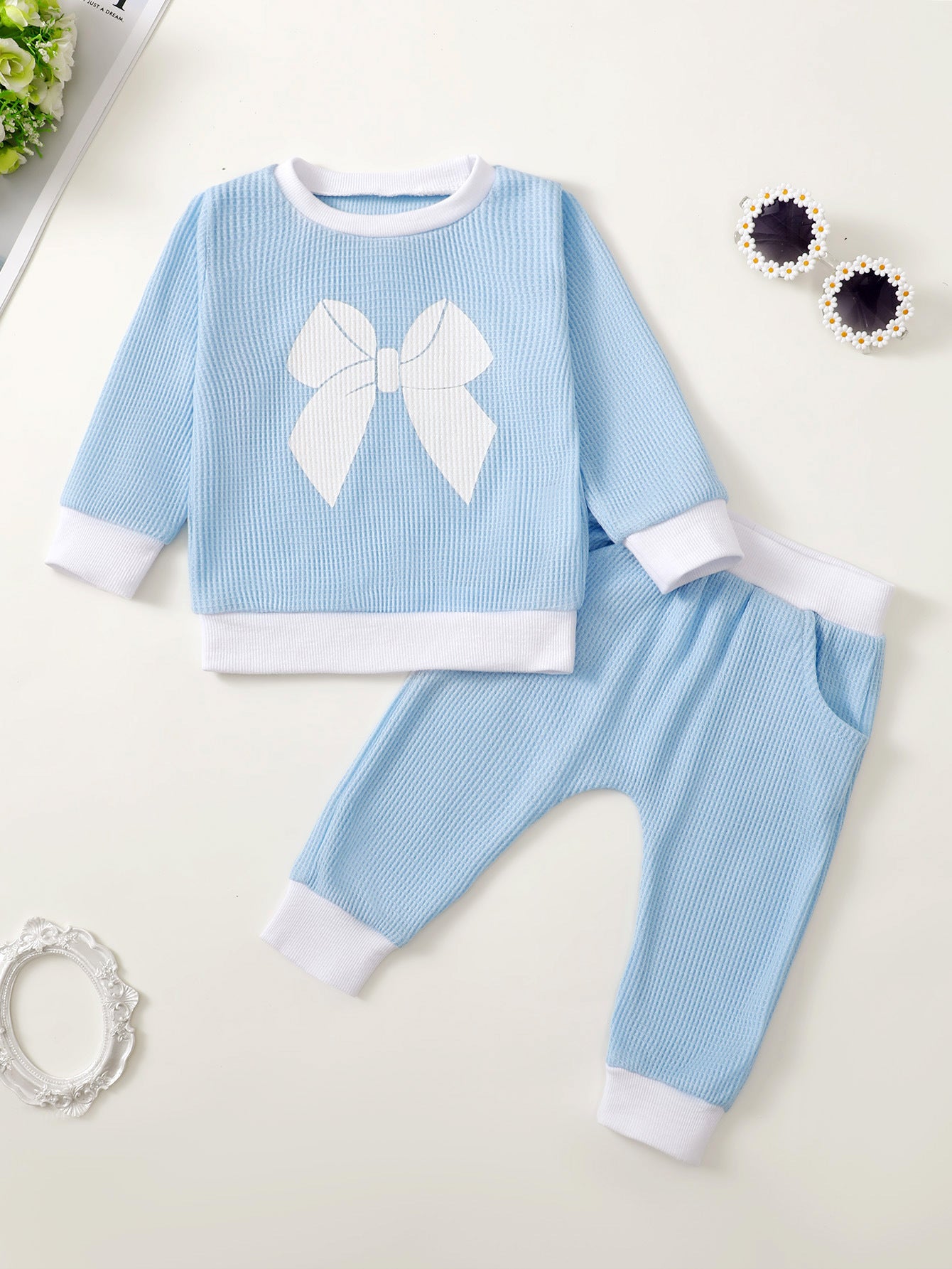 Girls' Printed Waffle Sweater Suit