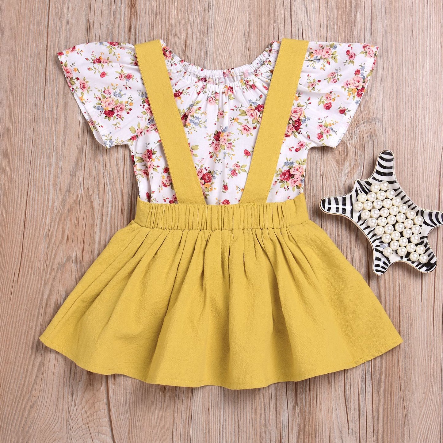 Girls flower strap dress two-piece suit