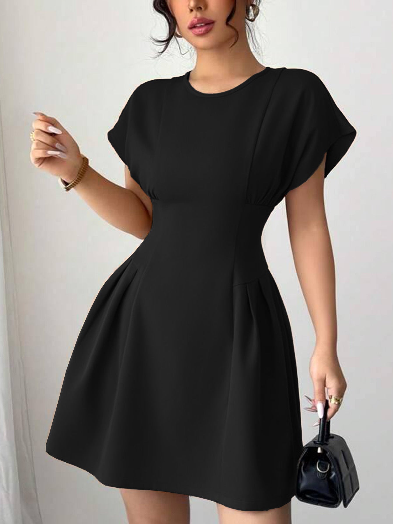 New Elegant Slim-fit Simple Waist-tie Solid Color High-waist Dress