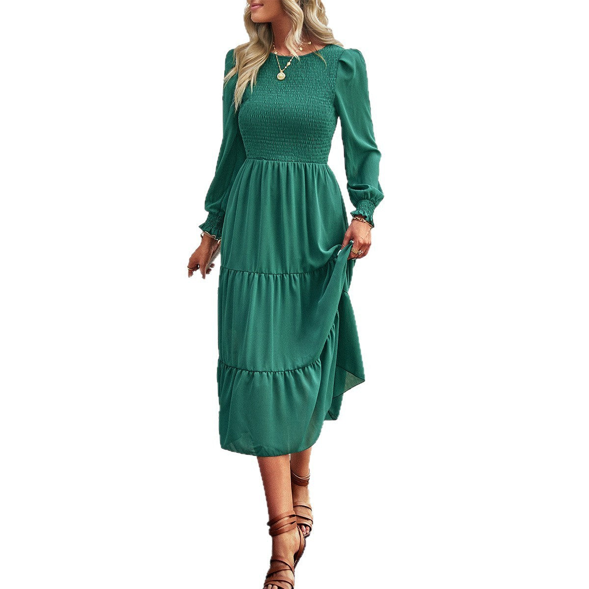 Casual Vacation Long Sleeve Waist Dress Women's Clothing