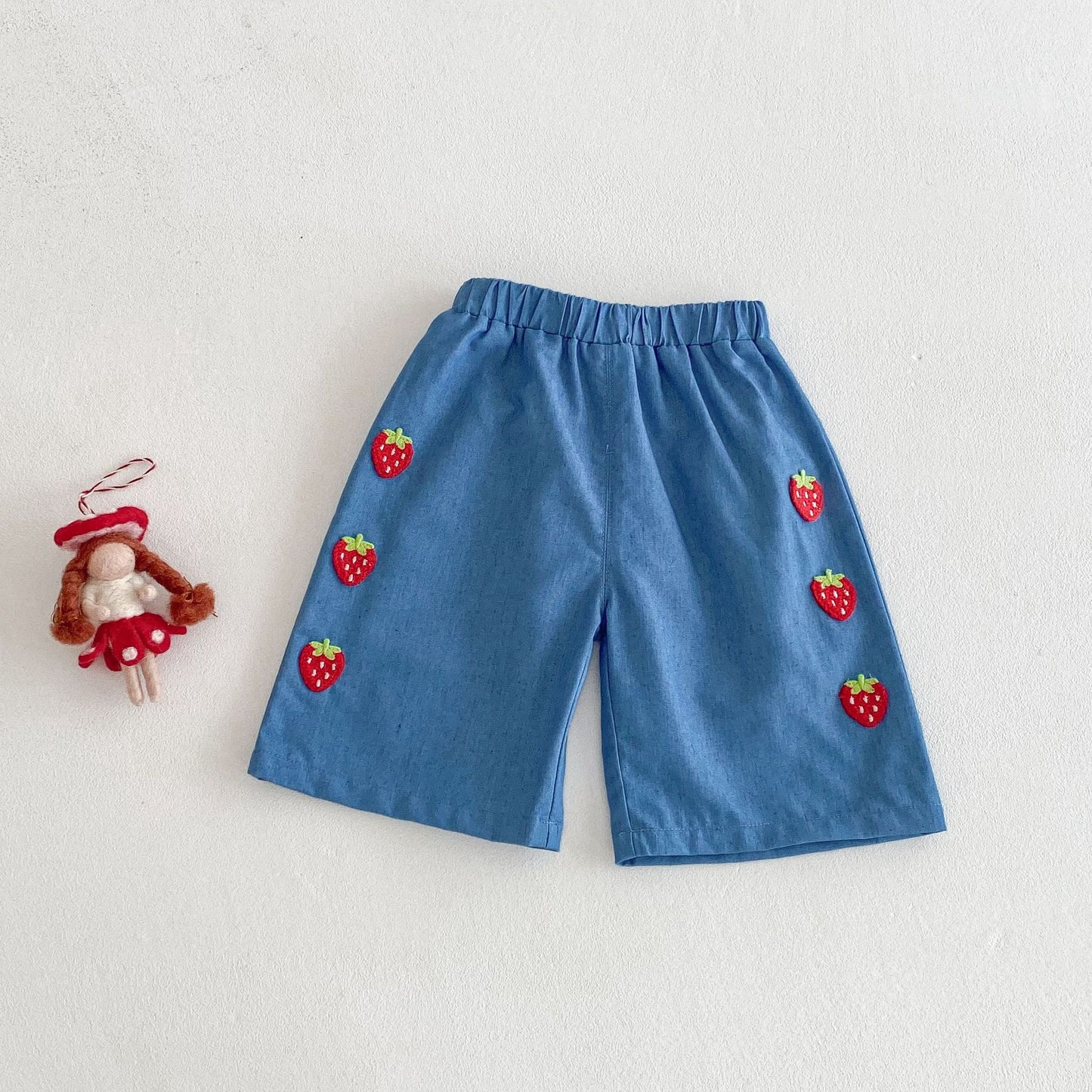 Baby Cute Patch Strawberry Vest Children Korean Casual Pants