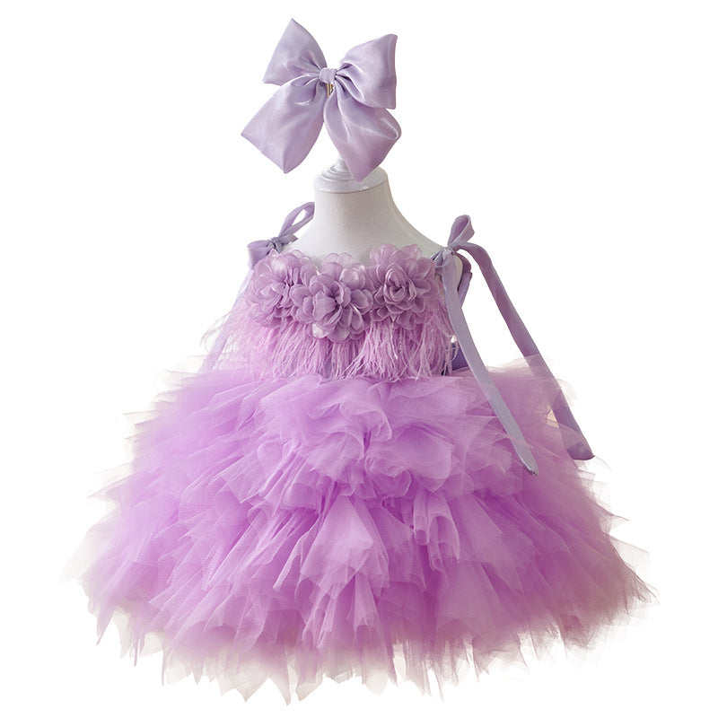 Girl's Super Wide Loose Flower Tassel Dress