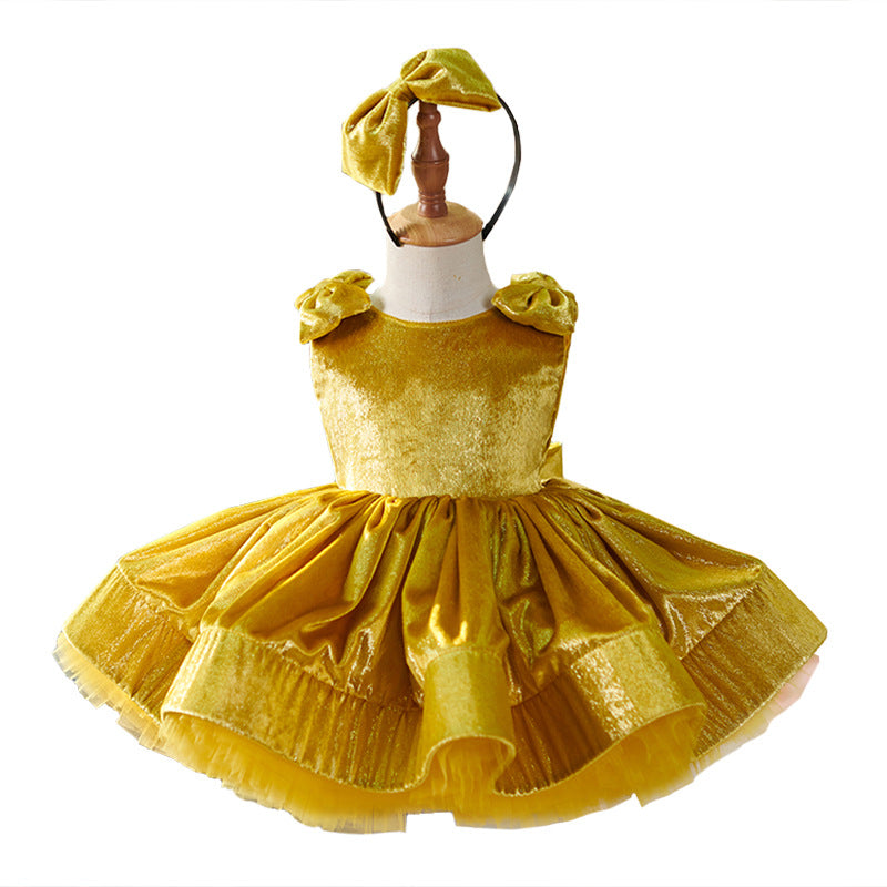 Cute Casual Children Golden Short Type Princess Dress