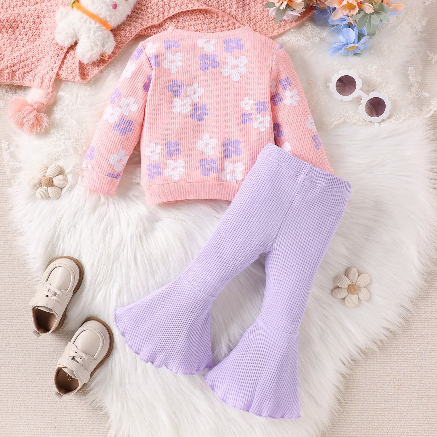 Creative All-match Girls' Long Sleeve Waffle Printing Suit