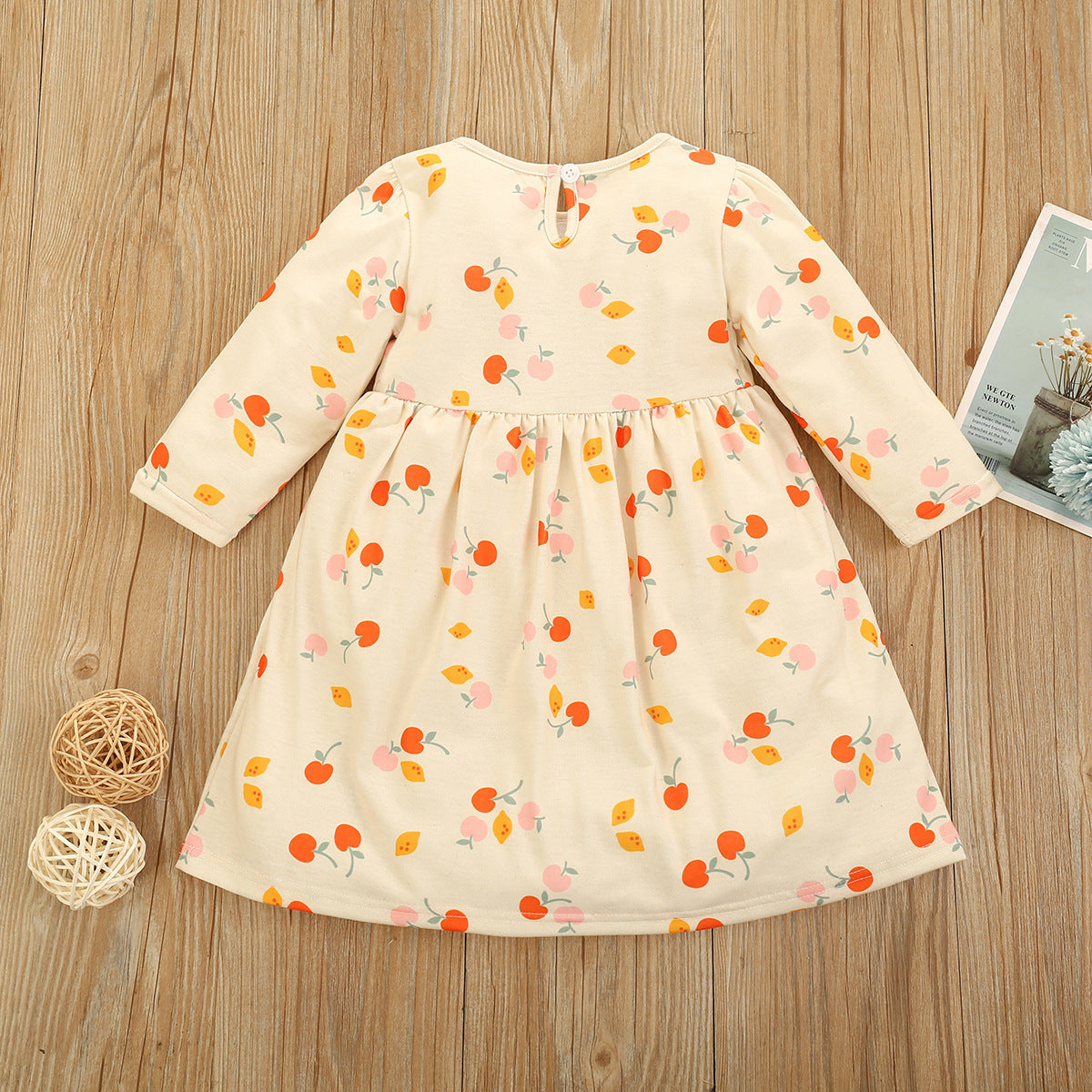 Girls' Lemon Cherry Stripe Print Dress