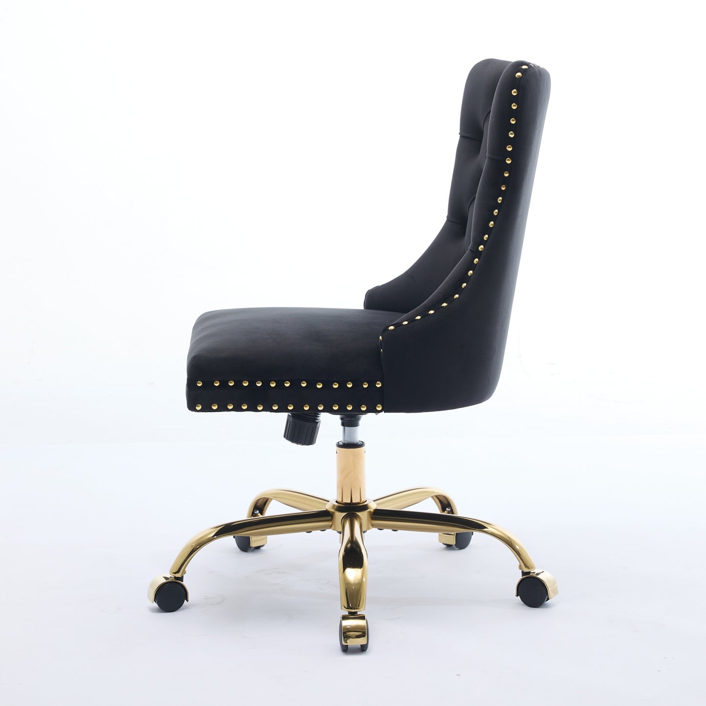 A&A Furniture Office Chair,Modern Velvet Upholstered Tufted Button Home Office Chair With Golden Metal Base,Adjustable Desk Chair Swivel Office Chair Black