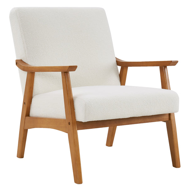 Armrests In Solid Wood, Upholstered, Teddy Velvet, Off-white, Interior Lounge Chair