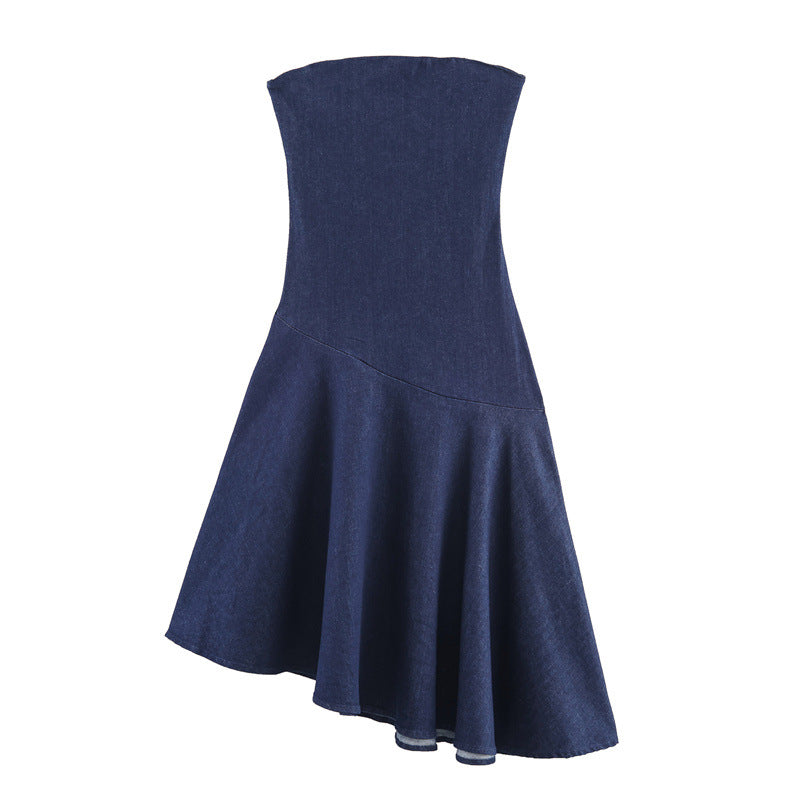 European And American Style Fashionable Slim-fit Asymmetric Denim Dress