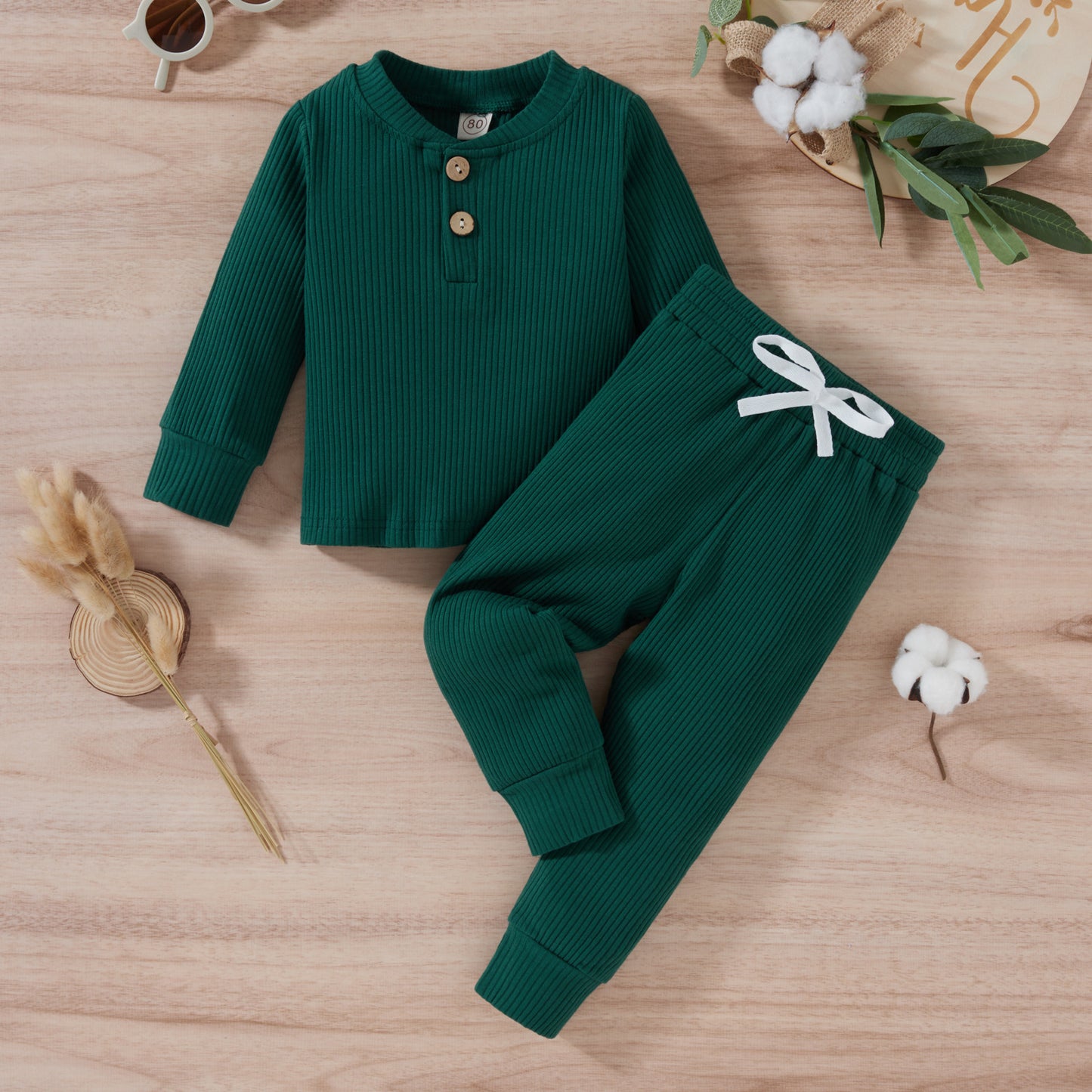 Autumn Children Three-color Sunken Stripe T Two-piece Suit